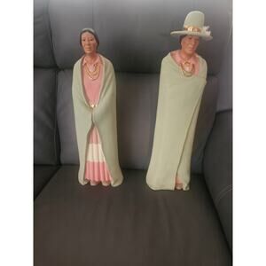 Vintage Native American Navajo Man Woman Southwest Couple Handpainted Sittre